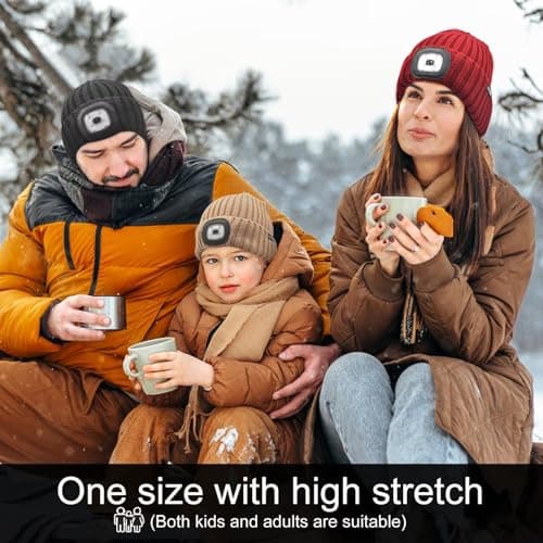 COTOP LED Beanie with Light,USB Rechargeable Hat Hands Free 4 LED Headlamp Cap Winter Knitted Night Lighted Hat Flashlight Women Men Gifts for Dad Him Husband Black — view 2