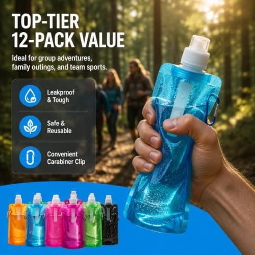 Meralo 12 Pack Collapsible Water Bottles 500ml with Carabiner Clip — view 6
