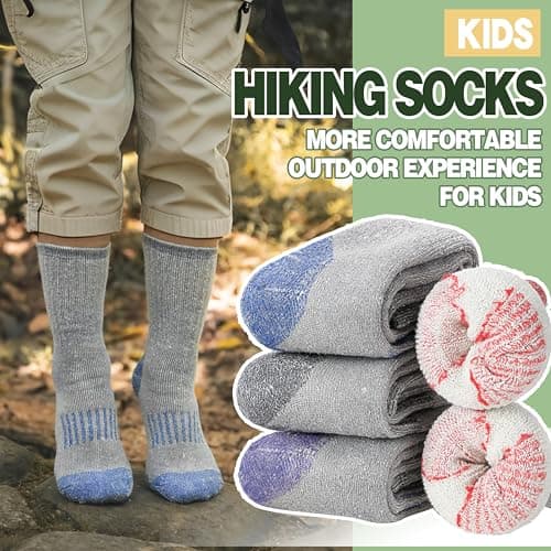 Sandsuced Kids Merino Wool Walking Socks Girls Boys Winter Thermal Warm Cosy Hiking Boot Thick Cushion Gift Stocking Fillers Socks 4 Pairs(Purle/Blue/Red/Grey,4-7 Years) — view 2