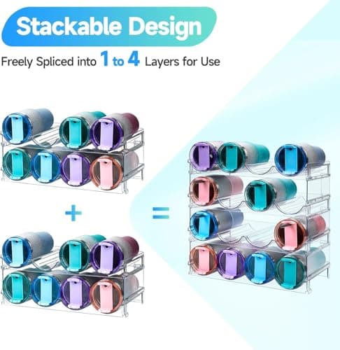 KAHEIGN 4Pcs Water Bottle Organizers, 39CM x 21CM Clear Stackable Tumbler Storage Rack Plastic Water Bottle Holder for Fridge Kitchen Cabinet Pantry Wine Bottles Mug Cup Drink (Hold 16 Bottles) — view 3