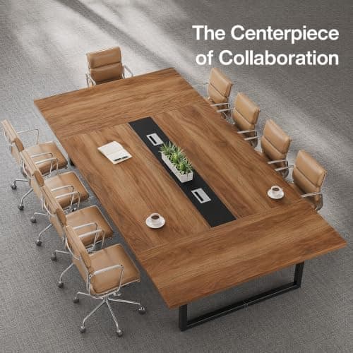 8FT Conference Table with V-S Cable Box - Walnut h, 94.5"x47.2", Seats 8-10, 1500lb Capaci, Versatile Design, Ideal for Offices & Meetings. — view 5