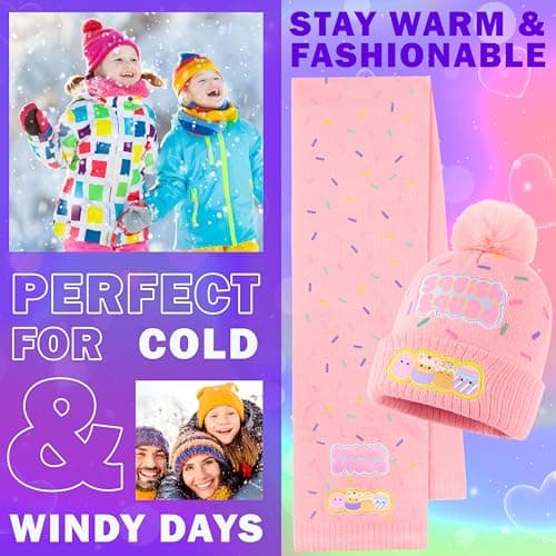 Squishmallows Beanie Winter Accessories Set Girls Teens, 3pcs Hat Scarf Gloves, Warm Knit for School Travel Days Out, Girls Gifts — view 3