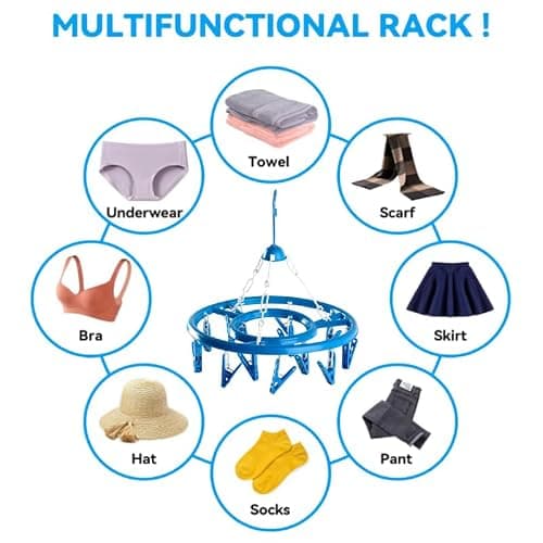 Round Clothes Hanger with 18 Hooked Pegs 32cm Washing Line Drying Rack Space Saving Laundry Organiser for Socks Underwear Small Garments Travel Home Use Plastic Clothes Airer Random Colour — view 2