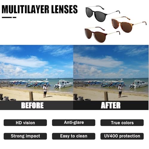 Bestomrogh 3 Pack Vintage Round Retro Sunglasses UV400 Protection Lens — view 3