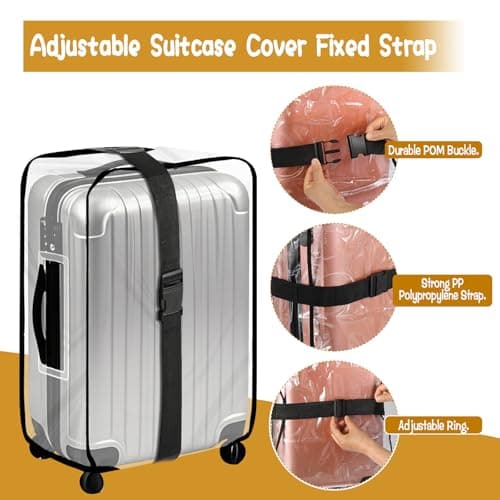 Pack of 3 Suitcase Cover, Clear Plastic PVC Suitcase Cover Protectors with 3 Black Adjustable Buckles, Reusable Waterproof Luggage Protector Sleeve for Travel Business Trip (20+24+28 Inch) — view 3