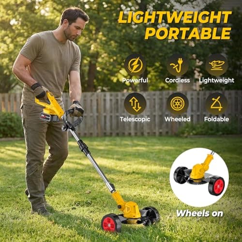 Hoemudy 3-in-1 Cordless Strimmer Grass Trimmer with Support Wheels — view 2