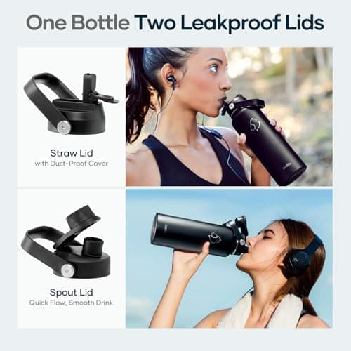 BUZIO Insulated Water Bottle 1.2L Stainless Steel with Straw & Spout Lid — view 4