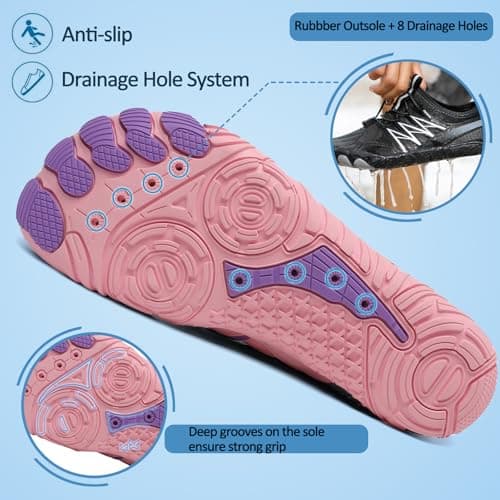 Barefoot Shoes,Quick Dry Water Shoes,Non-Slip Running Shoe Mens Women,Lightweight Beach Shoes with Heel Support for Swim Surf Walking Hiking Pink — view 3