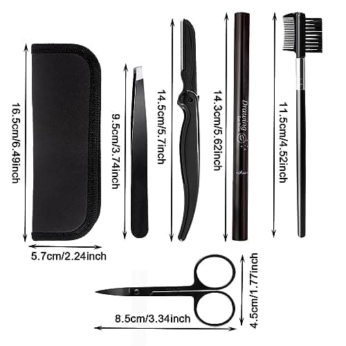 MUNSKT Eyebrow Grooming Kit, 5PCS Stainless Steel Set with Travel Case, Tweezers, Scissors, Eyebrow Pencil, Razor, Eyebrow Brush Comb, Thrush Template for Women Men — view 2