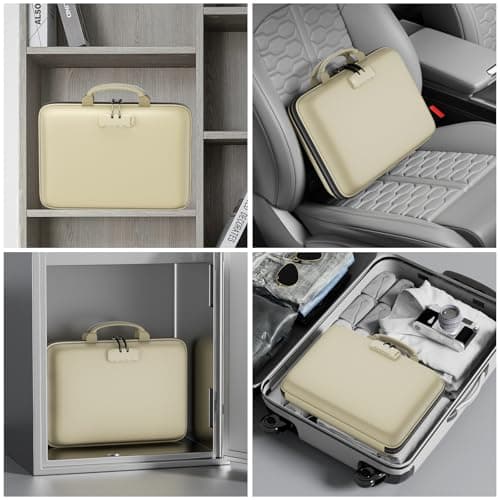 DocSafe Fireproof File Organizer with Lock, Hard-Shell Case Fireproof Document Box with 13 Pocket Accordion File Folder, Portable Home Office Travel Safe Storage for Important Documents Laptop Beige — view 6