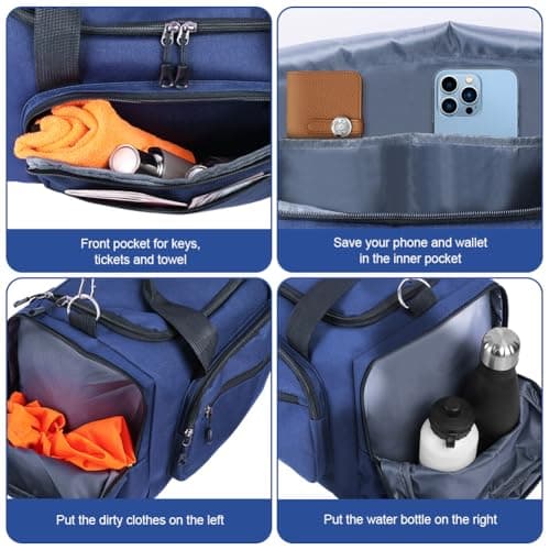 OSDUE Sports Duffle Bag, Gym Duffle Bag for Women Men,35L Waterproof Travel Sports Duffel with Shoulder Strap Holdall Holdall Overnight Weekend Bags for Gym Travel Swimming, Blue — view 5