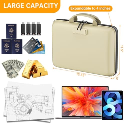 DocSafe Fireproof File Organizer with Lock, Hard-Shell Case Fireproof Document Box with 13 Pocket Accordion File Folder, Portable Home Office Travel Safe Storage for Important Documents Laptop Beige — view 4