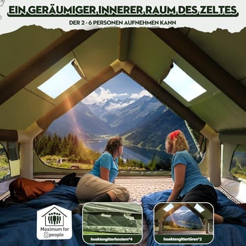 Inflatable camping tent with chimney opening and roof window, inflatable tent for 2-10 people with air pump. Waterproof Oxford cloth four-season inflatable tent, fast installation air tent — view 5