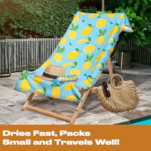 Dreamscene Microfibre Beach Towel Blue Lemon, Swim Towels for Adults Super Quick Dry Towel Pool Gym Summer Beach Holiday Essentials Travel Towels, 71cm x 152cm — view 3