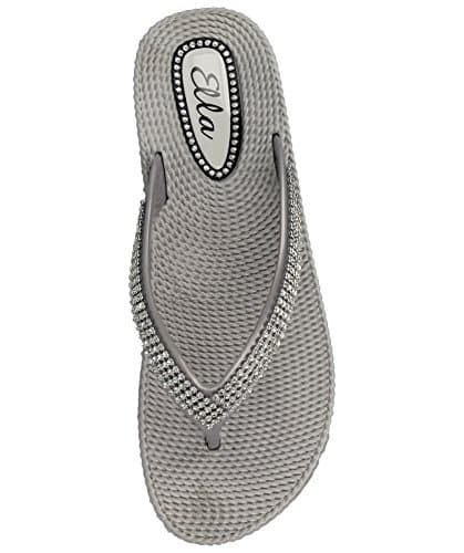 ella Ladies S1 Diamante Toe Post Flat Low Wedge Jelly Flip Flop Summer Sandals Size 3-8 (UK 5, Silver) — view 6