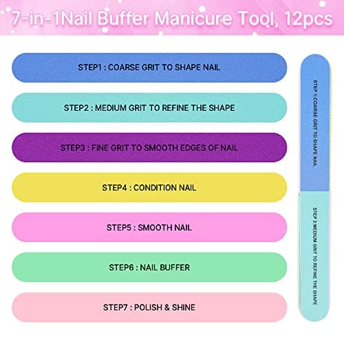 HUIANER 12PCS Nail Files and Buffer Block, Six-Sided Emery Boards 7-in-1 Nail Buffer Manicure Tool for Home or Professional Manicure Tools — view 2