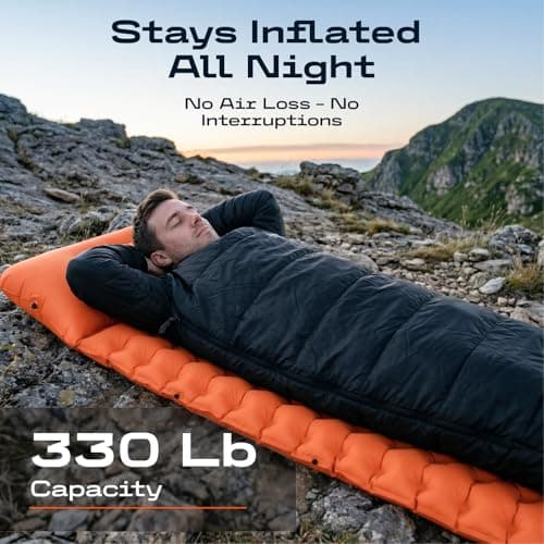 CKG Camping Sleeping Pad with Thermal Barrier, Ultralight Camping Mat 4in Thick with Pillow, Built-in Foot Pump Self Inflating Sleeping Pad for Hiking Tent Road Trip Car Camp Travel Gear, Orange — view 2