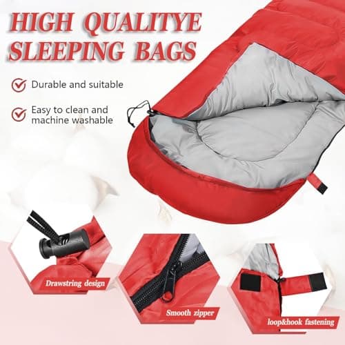 Sleeping Bag for Camping,Sleeping Bags for Adults Backpacking Waterproof,3 Seasons Adult Blanket,Small Packed Ultralight Carry Bag, Soft,Thick and Warm,for Outdoor Camping,Travel,Hiking (Red) — view 4