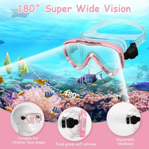 AOOSA Kids Snorkel Set, Anti-Fog Tempered Glass Diving Mask Snorkeling Gear — view 3