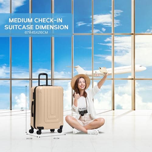 Flight Knight Premium Lightweight Suitcase - Built-in TSA Lock - 8 Spinner Wheels - ABS Hard Shell Check in Highly Durable Luggage - Medium - 67x45x26cm — view 2