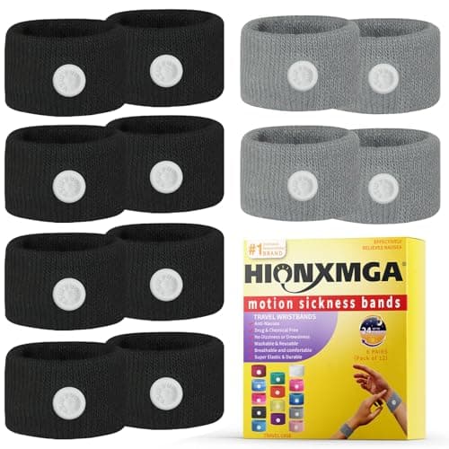 HIONXMGA 6 Pairs Travel Sickness Bands, Acupressure Anti Nausea Wristbands