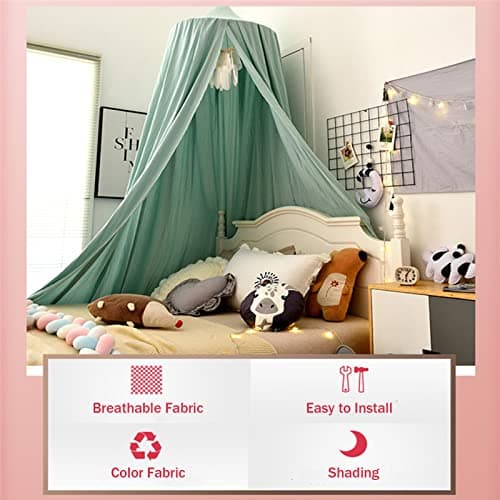 Surwin Bed Canopy for Girls Boys Kids Single Double, Solid Color Round Dome Bed Canopy Mosquito Net Protection Canopy Play Tent Bedroom Nursery Decoration Hanging Curtain Net (Khaki) — view 5