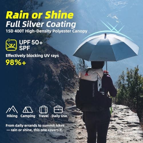 Thous Winds Hiking Umbrella - 153g Ultralight - Hands-Free Design, Carbon Fiber Frame & Aluminum Shaft, UPF 50+ Sun & Rain Protection Canopy, Windproof, for backpacking, Trekking, Travel, Outdoor Use — view 3