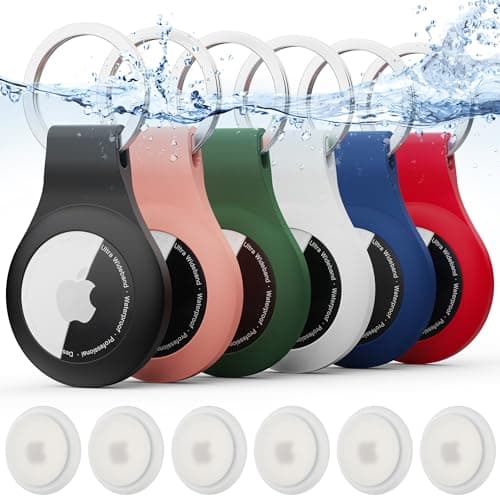 DLENP 6 Pack AirTag Holder Pendant Case Compatible with Apple Airtag Keychain, IPX8 Waterproof Silicone Case, Scratch-Resistant, Air Tags Holder, GPS Tracker cover for Dogs, Bags, Luggage