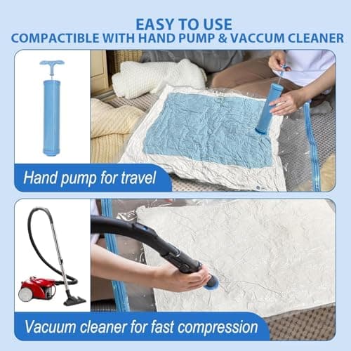 Vacuum Storage Bags Pack of 6 (2 Medium, 2 Large, 2 Jumbo) - Space-Saving Compression Bags with Airtight Seal - Reusable Zipper Bags for Clothes, Duvets, Bedding - Compatible with Vacuum Cleaner — view 4