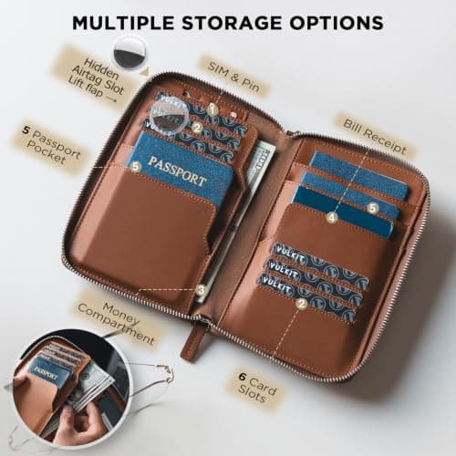 VULKIT Family Passport Holder for 4 Passports, RFID Blocking AirTag Pocket — view 3