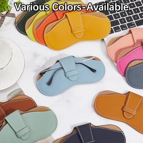 CREATCABIN Slim Glasses Case Soft Sunglasses Case Leather Portable Lightweight Eyeglass Spectacle Cases Pouch Bag Travel Protective Cover Gift for Women Men Holiday Vacation 6.9x3.4 Inch Sky Blue — view 3