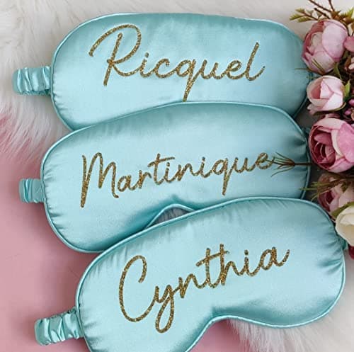 HUNY Silk Sleep Mask - Turquoise, Personalised Any Name Rest Sleeping Relaxing Mask, Gift for Her Mothers Day Birthday Bridesmaid Hen Bridal Party Favours Present — view 2