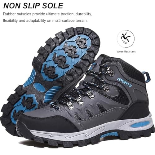 HODTOB Hiking Boots Mens Womens Lace-up Non-Slip Outdoor Men Women Mountain Trekking Shoes for All Season Walking Travelling Backpacking Camping Shoes Sneaker Grey 6UK — view 5