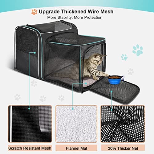 Morpilot Cat Carrier Expandable - Airline Approved, Top Opening Portable Dog Bag with Breathable Mesh/Removable Mat, Adjustable Shoulder Strap & Bowl, M, Grey (Max 7kg) — view 4