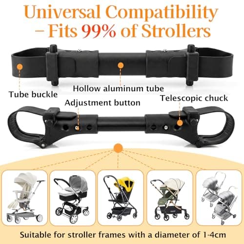 Stroller Connectors Set 3 Pcs Adjustable Twin Baby Pushchair Linker, Black — view 3