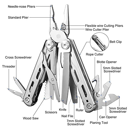 HONZIN Multitool Pliers 18-in-1 Stainless Steel Pocket Multi-Tool, Wire Cutters, Scissors, Screwdriver, Bottle and Can Openers, with Nylon Sheath, Camping, Outdoor, Repair — view 2