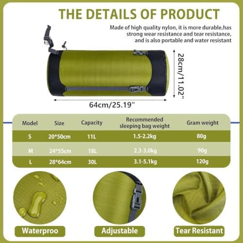 Guerity Compression Stuff Sack,Waterproof Sleeping Bag Compression Sack, 30L Outdoor Storage Bag Stuff Sack for Camping Hiking Backpack (Army Green, 30 L) — view 3