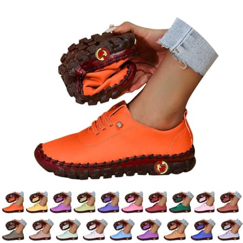 Womens Walking Shoes Womens Trainers Waterproof Non Slip Walking Shoes Lightweight Soft Wide fit Running Sneakers Casual Orthopedic Shoe Ladies Lace up Sneaker for Tennis Gym Tennis Orange 5 — view 5