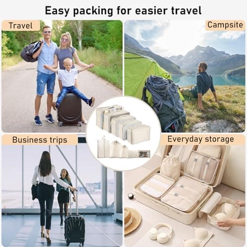 Packing Cubes for Suitcases, 10 pcs Travel Organiser Packing Bags for Clothes Shoes Toiletries Travel Luggage Organizers Storage Bags-Beige — view 6