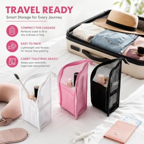 Stand Up Travel Toiletry Bag, Waterproof Standing Cosmetic Organiser Pouch with Makeup Brush Holder, Portable Travel Toiletry Bag for Bathroom, Holiday & Trip Essentials Storage — view 5