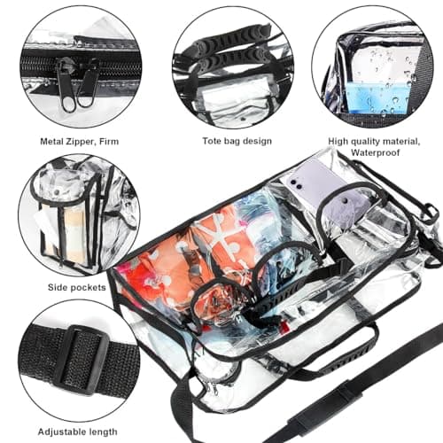 M MUNCASO Clear Tote Bag Large Toiletry Bag Transparent Bag Clear Crossbody Bag with Adjustable Shoulder Strap and Zipper Closure, Perfect for Work, Sports Games, Concert (Black#2) — view 6