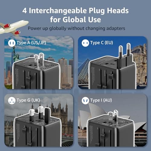 Universal Travel Adapter 70W Fast Charge, Travel Plug Adapter Worldwide with 5 USB Ports (2 USB C), Universal Plug Adaptor UK to World, Dual10A Fuses Travel Adapter Wall Charger for (Type A, C, G, I) — view 4