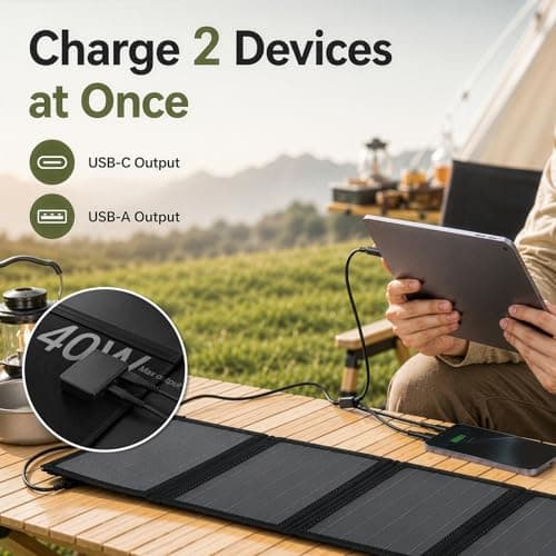 GoDyna 40W Foldable Solar Panel 80 x 28 cm Charger Portable Solar Panel with USB C USB A and DC Output Waterproof Monocrystalline Solar Charger for Camping Hiking Travel Power Bank Phone Tablet — view 2