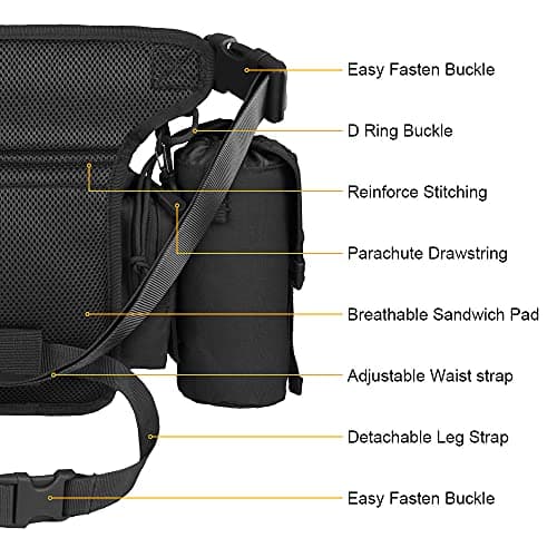 Flintronic Tactical Drop Leg Waist Bag, Multi-Purpose Waterproof Outdoor Military Hip Thigh Tool Bag Fanny Pack with Water Bottle Pouch, for Hiking Travel Motorcycling Camping Fishing — view 5