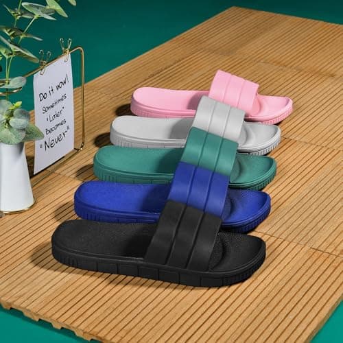 YoveGxlthrea Shower Slide Shoes for Men and Women Home Sandal Bath Slipper Indoor House Pool College Dorm Non-Slip,Black,9/10UK — view 6