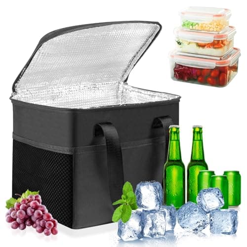 HOTUT Cooler Bag, 8L Insulated Lunch Bag, Picnic Bag, Reusable Leakproof Lunch Tote Bag with Side & Front Pockets, Insulated Picnic Lunch Bag, Dual Compartment Thermal Bag for Lunch/Work/School/Beach