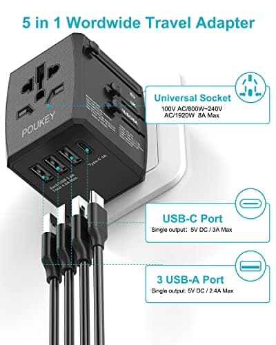 Universal Travel Adapter Worldwide, Travel Plug Adapter Worldwide International Travel Adapter With USB C and 3 USB Travel Adaptor All in One Universal Charger Power Adapter for European EU US UK AUS — view 5