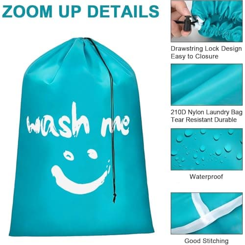 2 Pack Large Laundry Bags,24"" x 36"" Portable Travel Laundry Bag with Drawstring Cord,Travels Laundry Bags for Dirty Clothes, Ideal for Travel, Home, Dormitory (Smile(Cyan + Pink)) — view 4