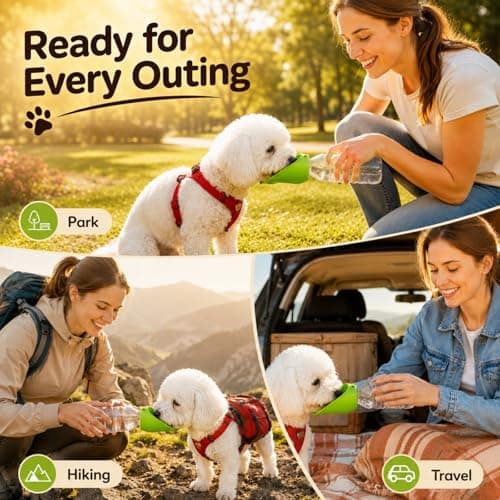 Portable Dog Water Bottle, Slicone Portable Dog Water Dispenser, Dogs Drinking Bottle Portable Leak Proof & Foldable for Travel, Walking & Hiking ，Red — view 5