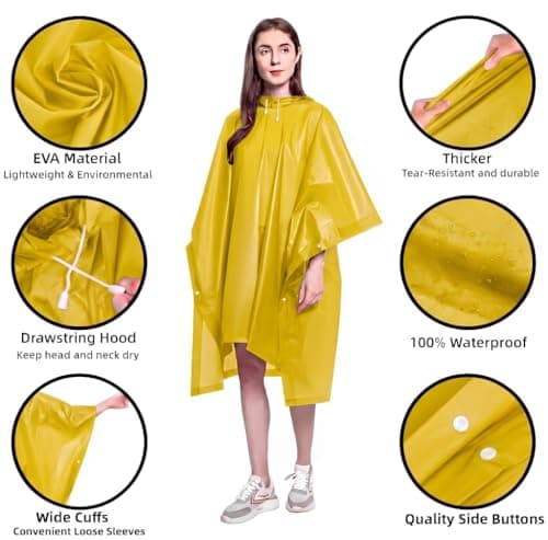NAYEZH Rain Poncho for Adults, 2‑Pack Reusable Waterproof Cape with Hood — view 4